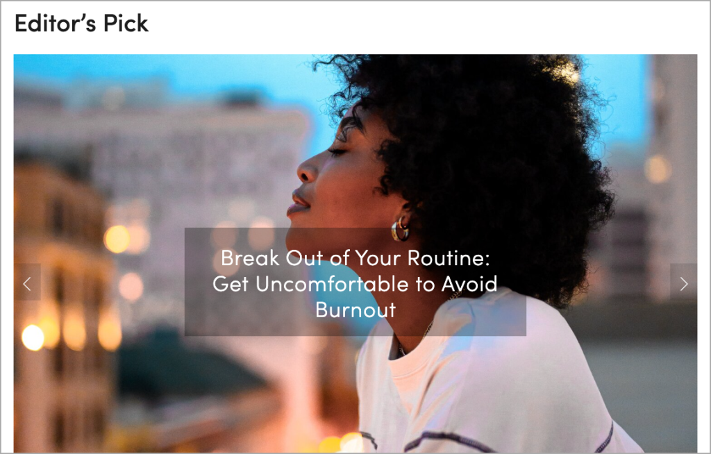 A person with curly hair is seen in profile against a blurred cityscape, eyes closed, wearing a white shirt. A transparent text overlay reads: "Break Out of Your Routine: Embrace Guest Posting to Avoid Burnout. - Ketamine